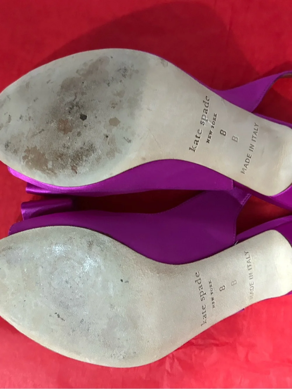 kate spade fuchsia satin bow peep-toe slingback heels